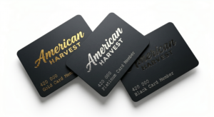 An image of 3 various membership cards, one has gold text, another platinum and the last black. They are only representative of the membership program for demonstration purposes and members do not receive physical cards.